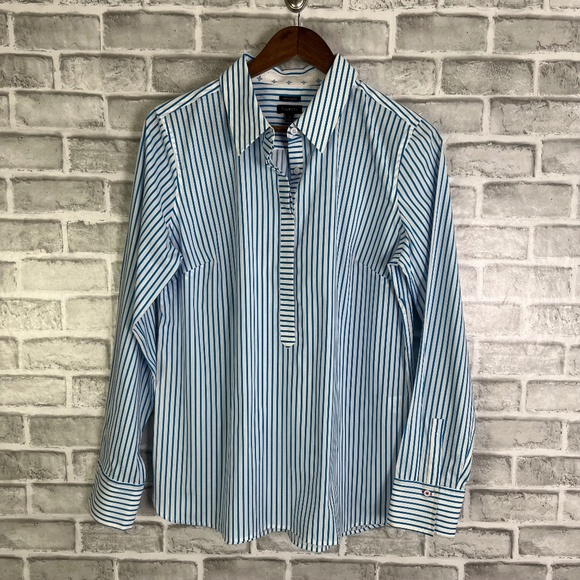 Talbots Blue and White Striped Button Down Shirt - Picture 1 of 8
